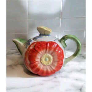 New Spring Summer Floral Flower Ceramic Teapot W/ Butterfly Tea Pot Gift